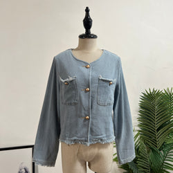 241059 -Fringed Trim Denim Jacket