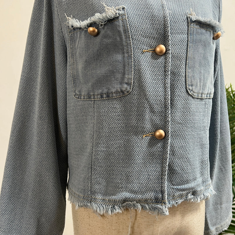 241059 -Fringed Trim Denim Jacket